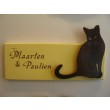 Houten naambord met  POES afbeelding  afmeting: 21  x  7,5 c